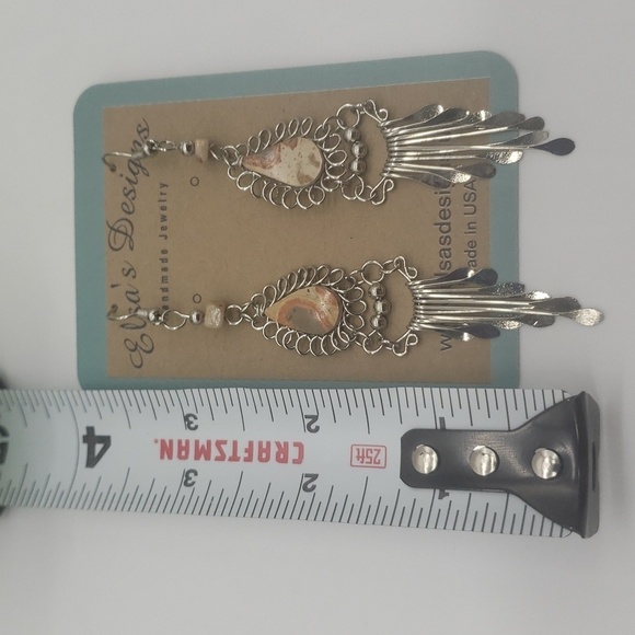 1591- Leopard Natural Stone Women's Handmade Earrings NWT - Picture 2 of 4